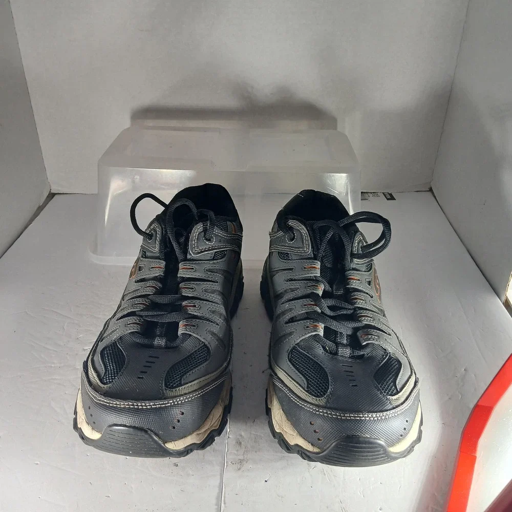 Skechers After Burn Memory Fit 8.5 Grey Black Orange Dad Chunky Trail Sneakers